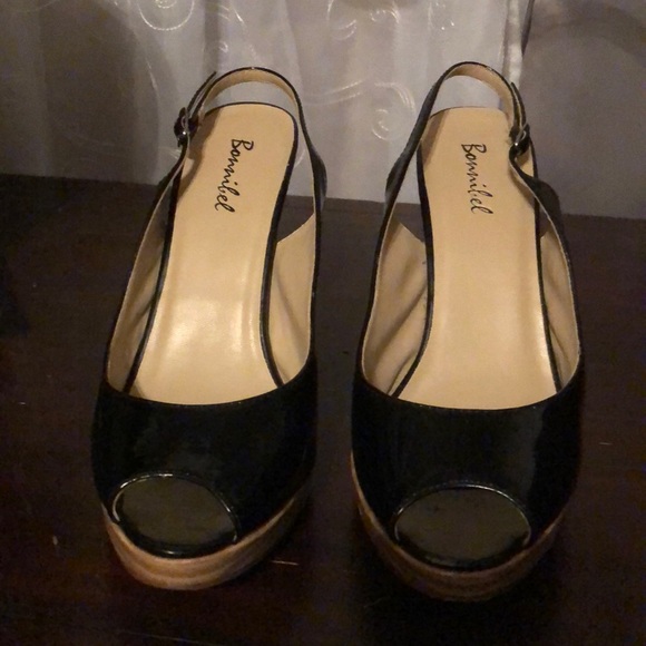 Sling back peep toe Black patent 4” heels - Picture 1 of 3